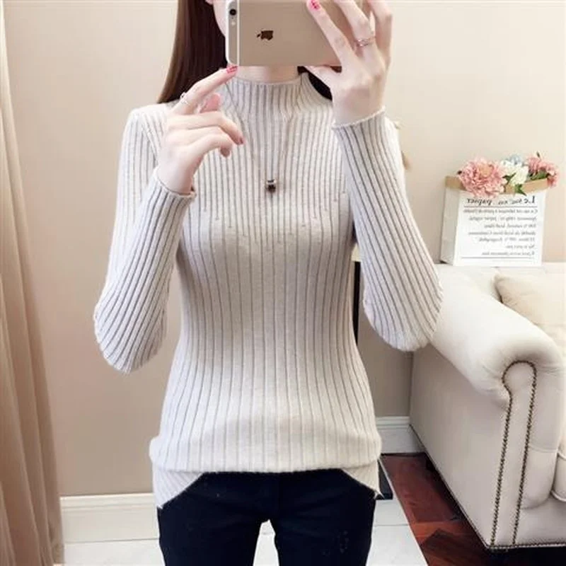Осень-Зима базовые вязаные теплые свитера с ложным воротником 2022 женские