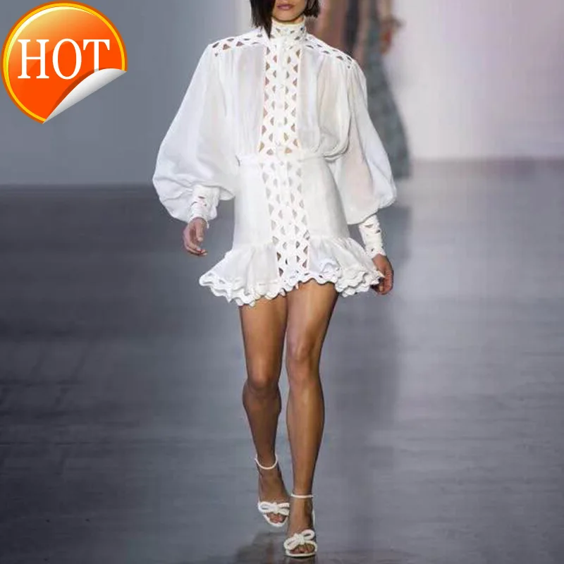 

Облегающее платье на пуговицах, ажурное платье с воротником-стойкой, рукавами-фонариками, с завышенной талией