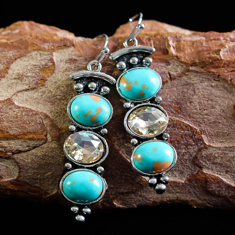 

Bohemian Style Blue Stone Beads Long Drop Earrings For Women Vintage Ethnic Tribal Tibetan Indian Earring Brincos Jewelry B3M023