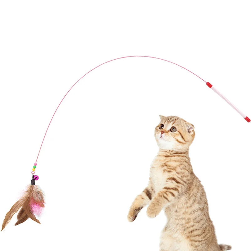 

Interactive Cat Toys Feather Bell Wand Teaser Rod Funny Fish Shape Bell Bead Play Pet Wand Toy Steel Wire Feather Cat Teaser Toy