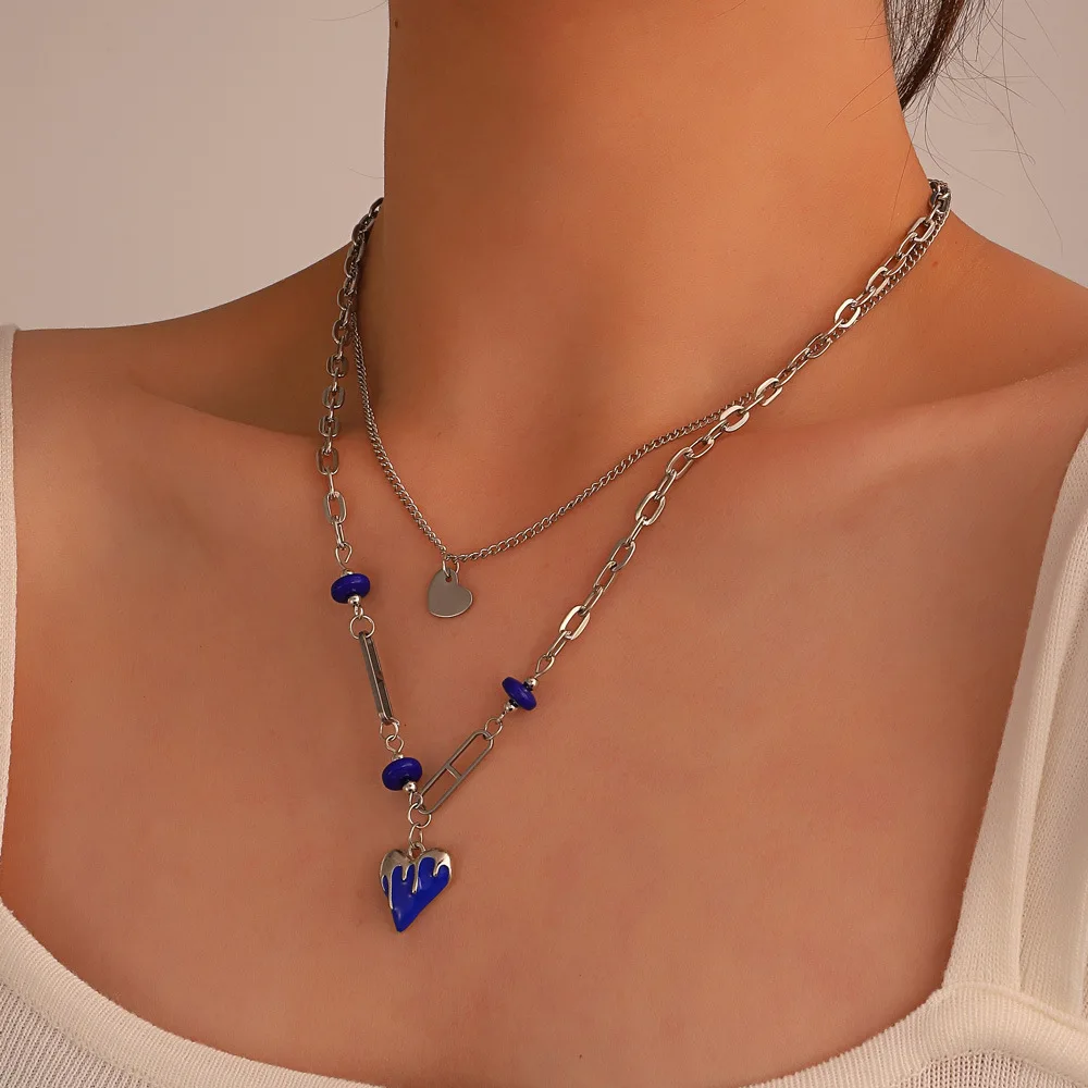 ZYZQ модное голубое Двухслойное ожерелье-цепочка для женщин в стиле хип-хоп модная