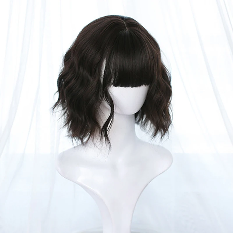 

Dark Brown Lolita Harajuku Headwear Short Curly Wavy Sweet Bangs Youtuber Girls Party Cosplay headwear Daily Headwear