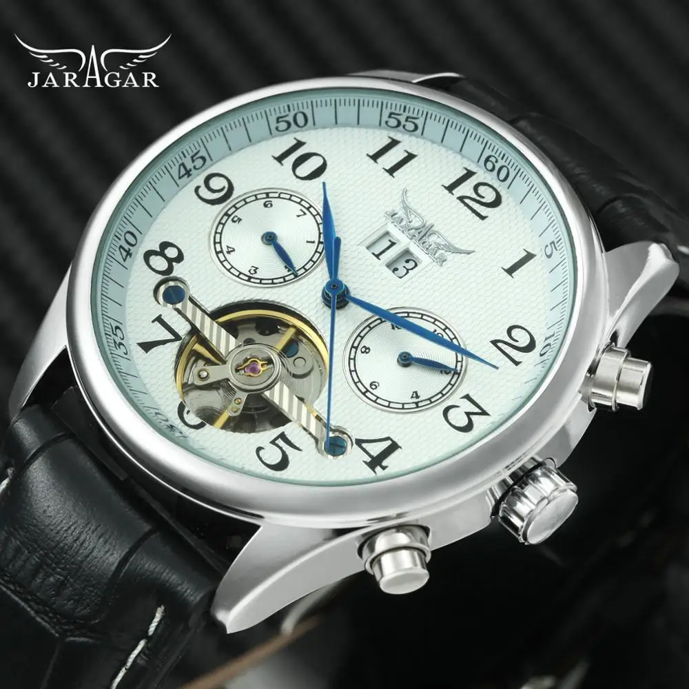 JARAGAR Tourbillon механические мужские часы лучший бренд роскошные морские руки кожаный