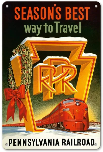 

Season's Best Way To Travel Pennsylvania Railroad Tin Sign art wall decoration,vintage aluminum retro metal sign