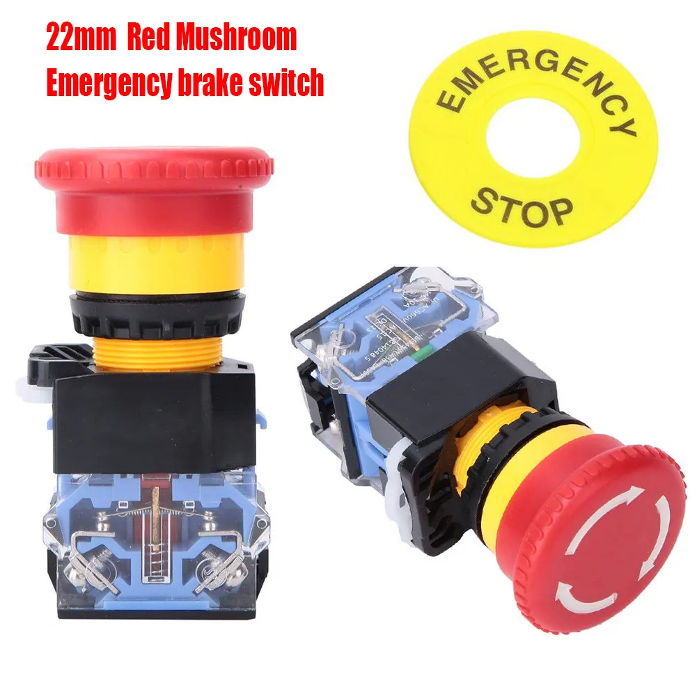 

2 Pcs Red Mushroom Emergency Stop Push Button Switch NO + NC 22mm Emergency Stop Button Switch Testing Equipment Semaphore