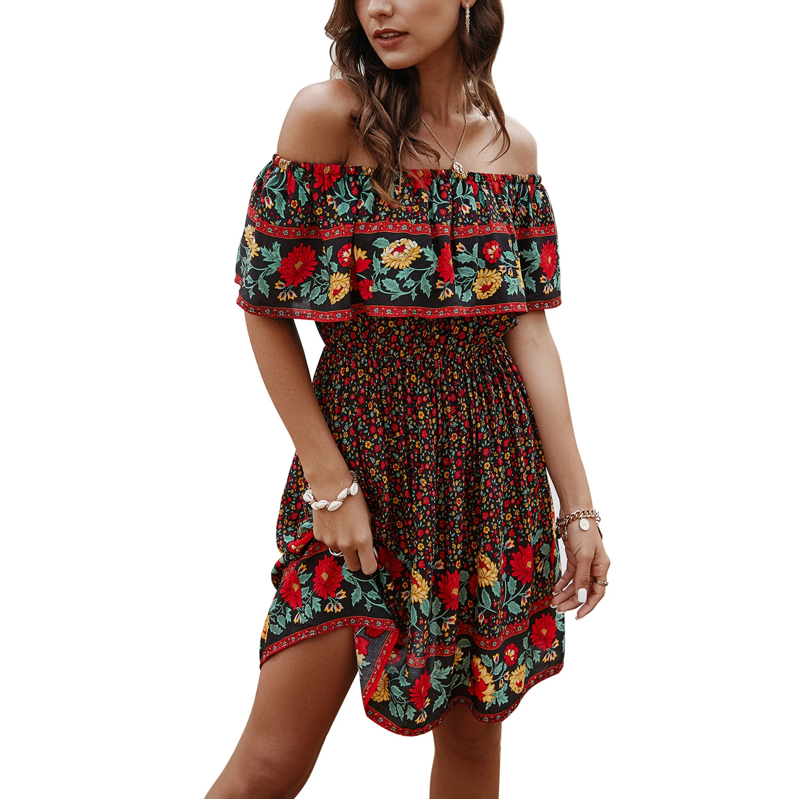 

Tube Top One-Shoulder Dress 2021 Summer New Cake Shape Printing Tube Top Dress Fashion Casual Women'S Daily Wear Dress