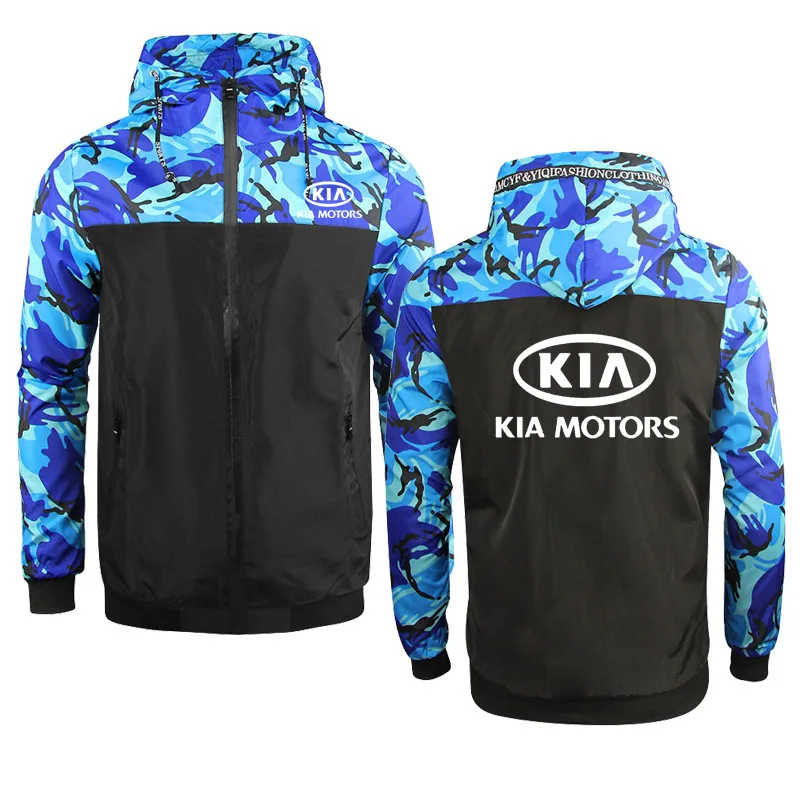 

Fashion Men's Zip Jacket KIA Car Logo Spring Autumn Casual Camouflage Sports jacket Cotton High Quality Men Clothing