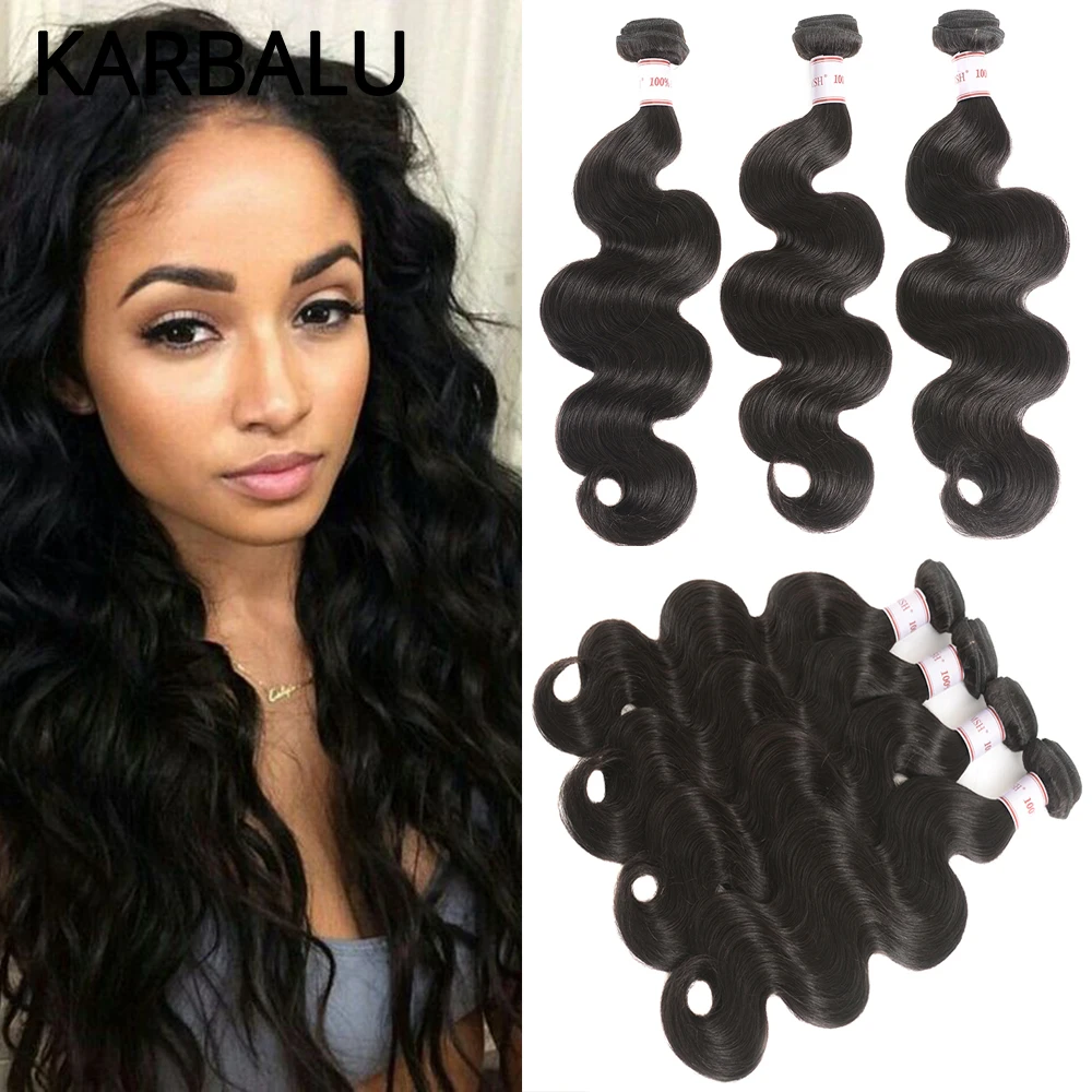 Karbalu Hair Body Wave Bundles Top Quality Brazilian Non-Remy 3/4 Weave Bundles Deal Human Hair Natural Black Color Extension