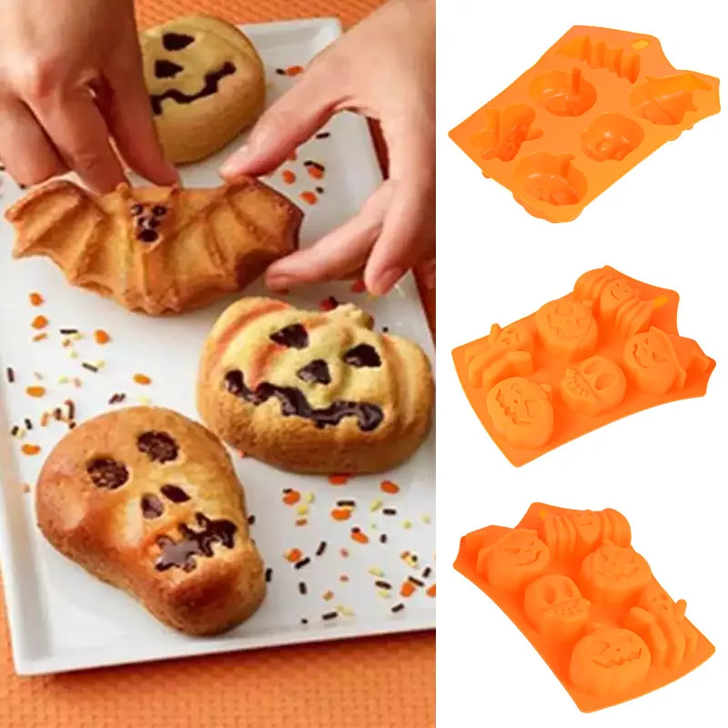 

3D Halloween Cake Mold Broom Pumpkin Frog Witch Silicone Fondant Soap Cupcake Candy Chocolate Decoration DIY Cake Baking Tools