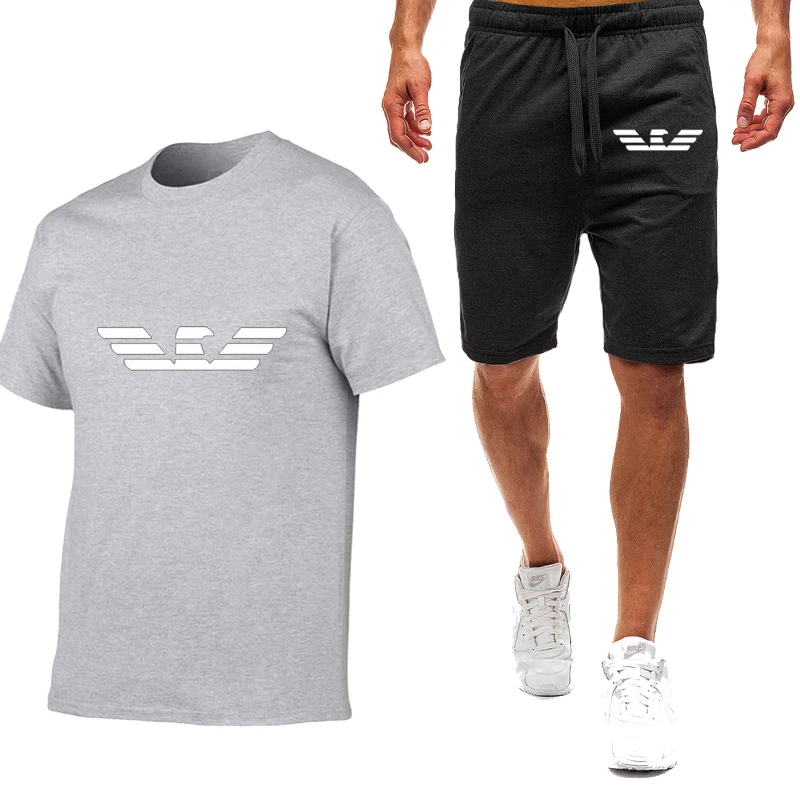 

Jogger Quick dry Fitness Clothing Men Running T-Shirt+Shorts Two-Piece Fashion Men's Sets Clothes Sports Suit Male Sportswear