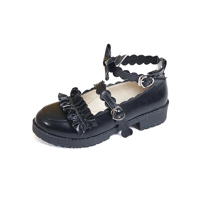 

Lolita Shoes Women's Student Kawaii Bow Lace Uniform Shoes Cosplay Princess Maid Buckle Straps Shoes Japanese Shoes Lolita