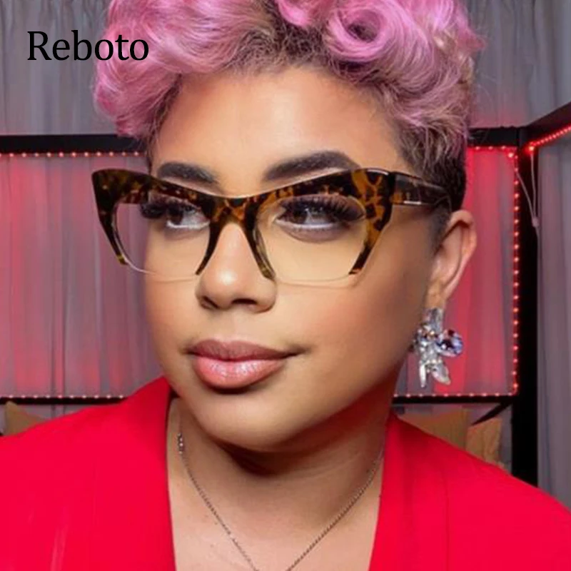 

Big Decorative Glasses Women Printed Oversized Cat Eye Computer Eyeglasses Optical Eye Glasses Frame Fashion Transparent Eyewear