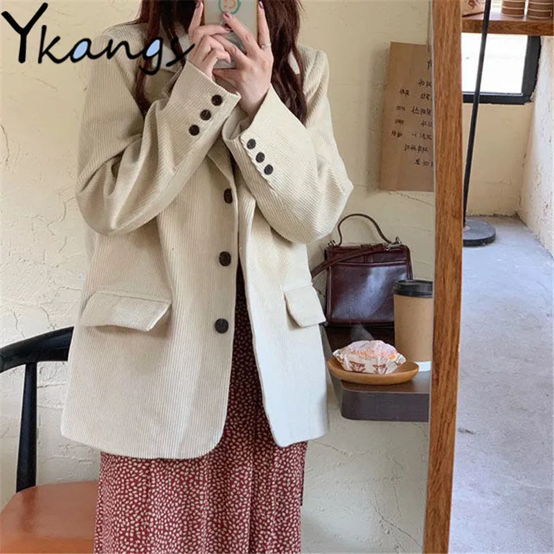 

Corduroy Casual Commute Suit Women’S Jacket Solid Color Winter Warm Thicked Korean Fashion Coat Office Ladies Blazer Clothing