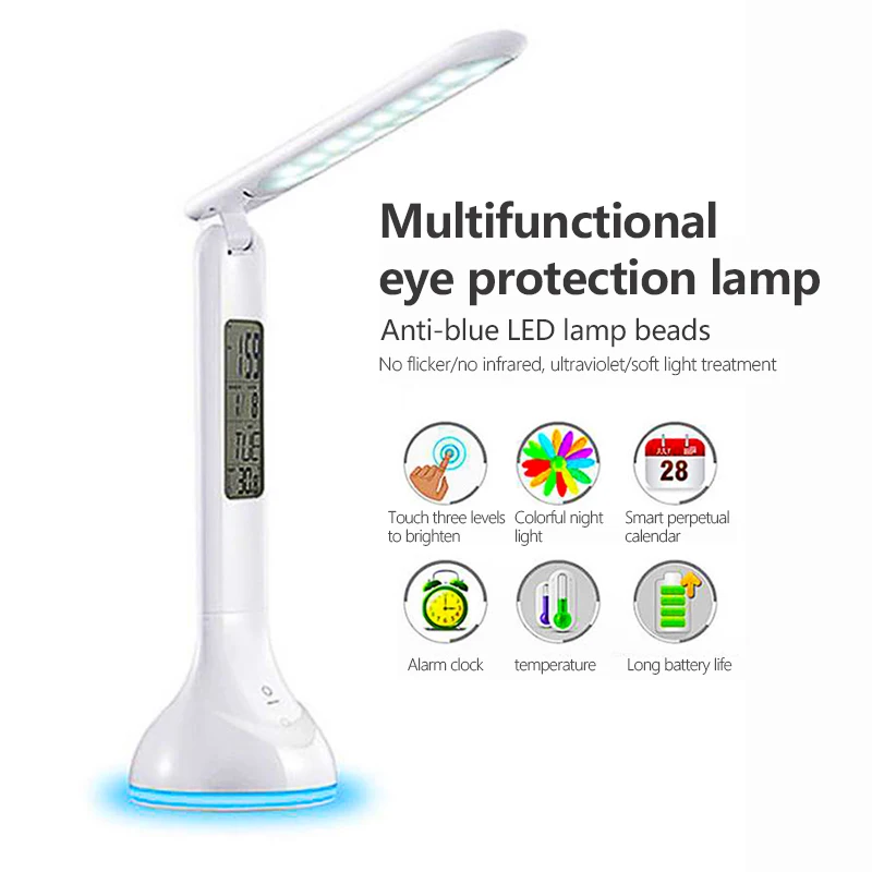 Светодиодный настольная лампа USB светильник с календарем часы сенсорный