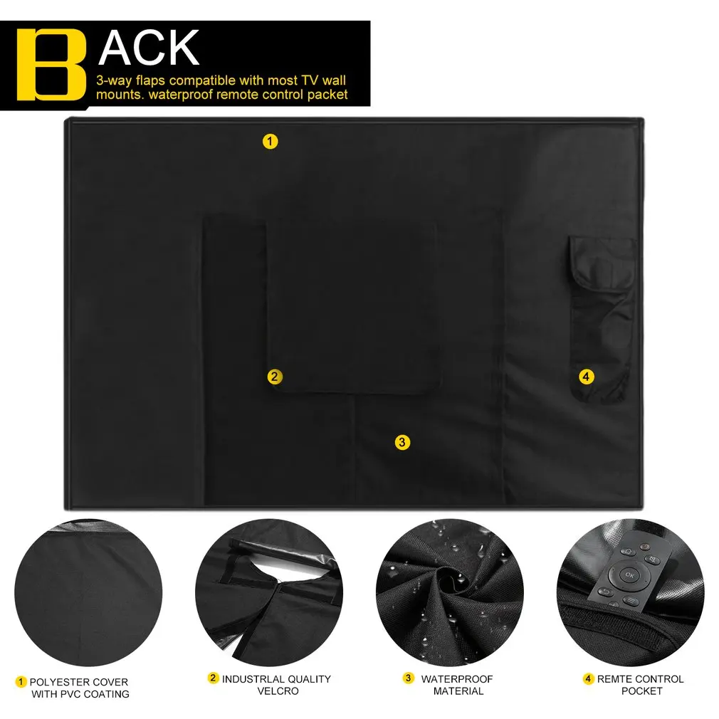 Universal Weatherproof Dust-proof Outdoor TV Cover 55-58 inch Flat Screen Protector Easy to Install Black |