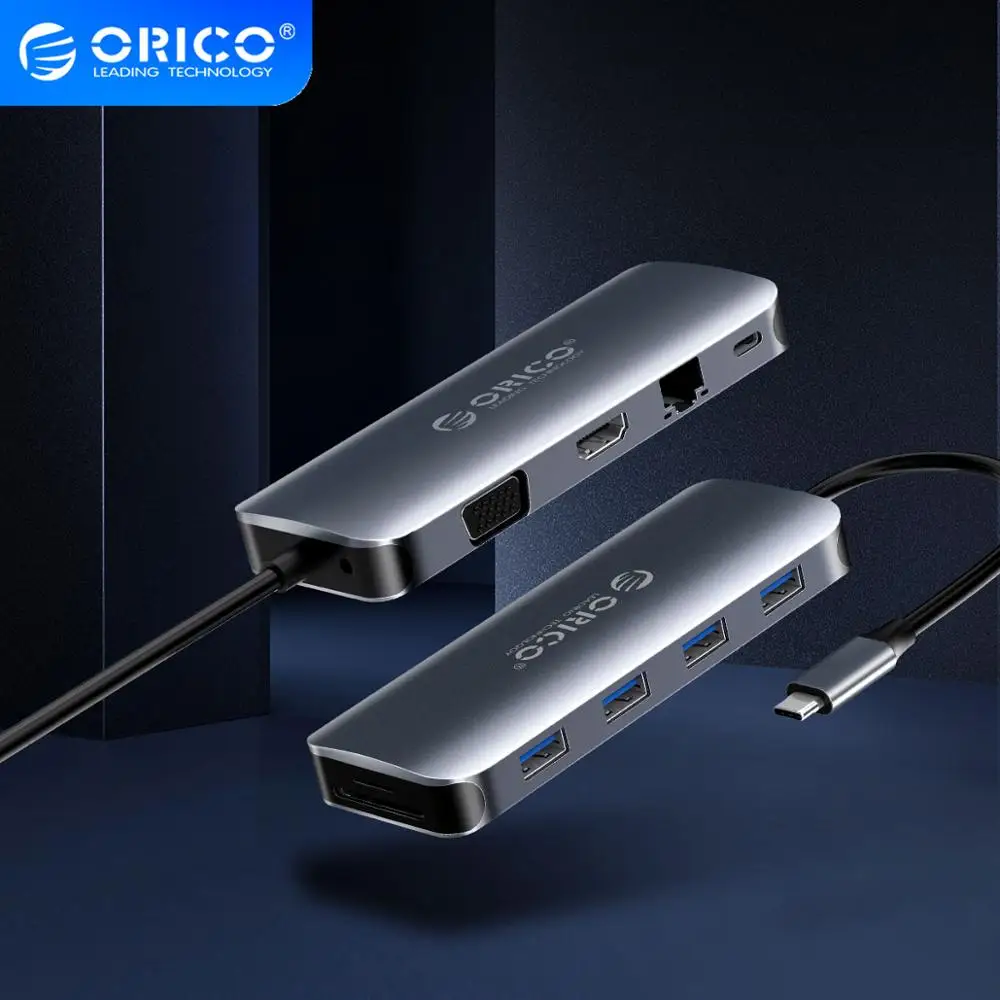 Концентратор ORICO Type C к USB3.0 HDMI совместимое зарядное устройство PD3.0 RJ45 кардридер 3 5