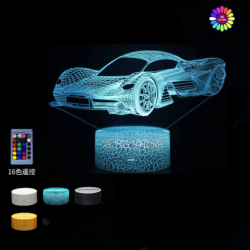 17 моделей 3D спортивный автомобиль светодиодный Ночные огни голограмма украшение