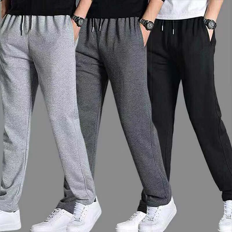 

Hot Cotton Solid Color Men Loose Sweatpants Full Length Casual Pants Training Gym Sports Elastic Waist Jogging Trousers M-5XL