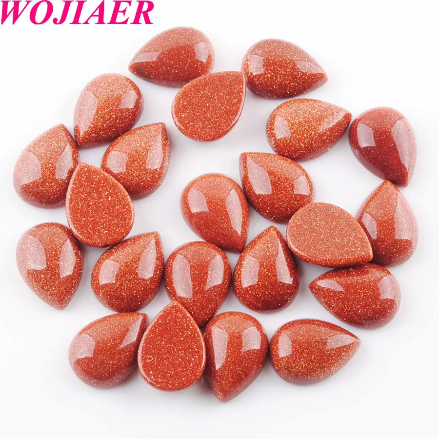 

WOJIAER Natural Golden Sand Gem Stones Teardrop Cabochon CAB No Drilled Hole 13x18x6MM Jewelry Making 50PCS PU8151