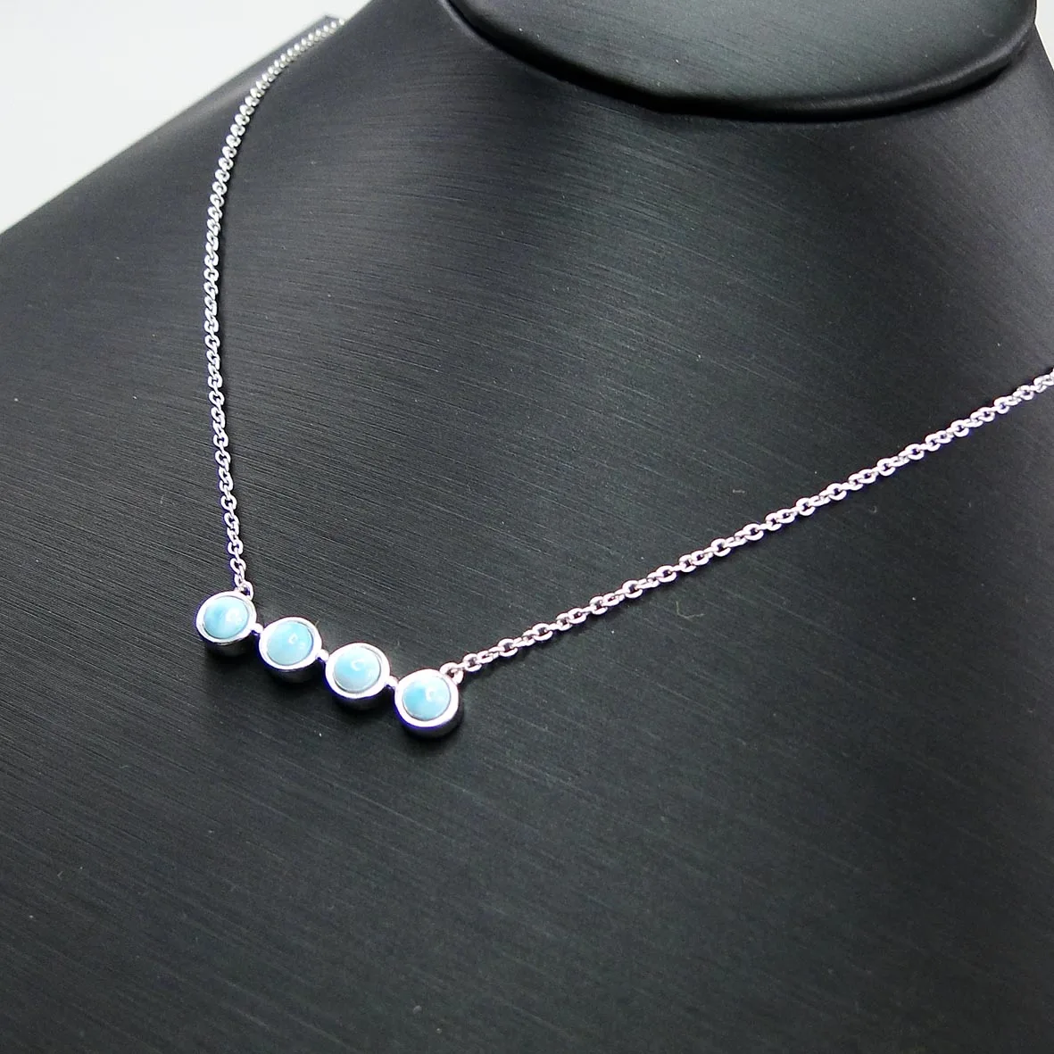 High Quality 925 Sterling Silver Natural Larimar Beads Women's Pendant Necklace For Gift |