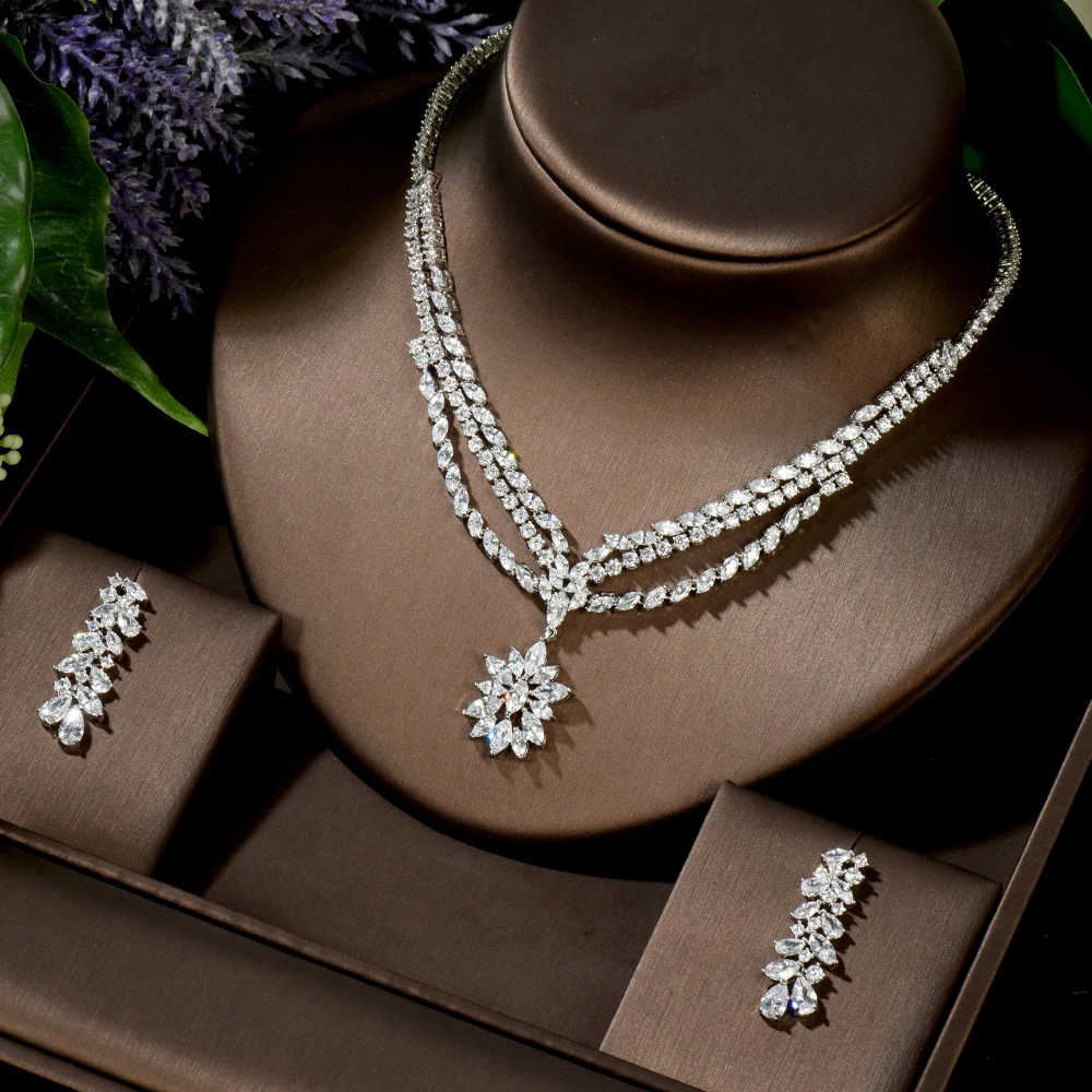 

HIBRIDE Luxury Water Drop Cubic Zircon Jewelry Sets For Women Wedding Necklace and Earring Jewelry Set Accessories N-1468