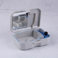 denture false teeth storage box case with mirror and clean brush artificial dental appliance travel outdoor supply