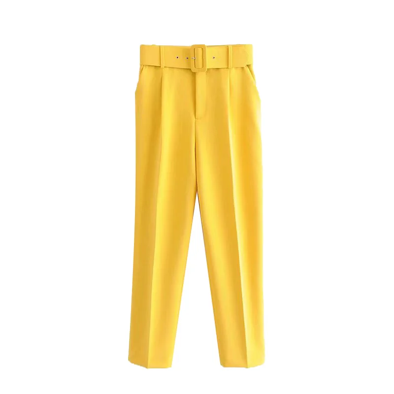 

Office Wear Female Ankle Trousers Mujer Women Chic Fashion High Waist with Belt Pants Vintage Zipper Fly Pockets