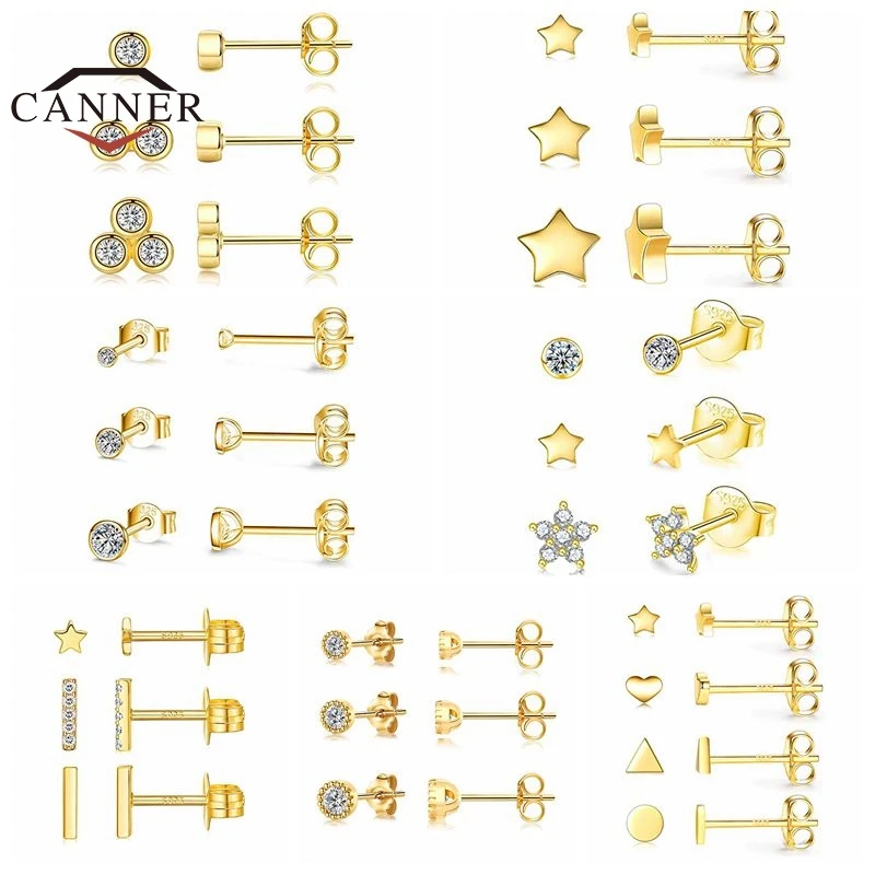 

CANNER 3pcs/set 925 Sterling Silver 5A Zircon Stud Earrings For Women Piercing Earring Earings Jewelry Ear Buckle Pendientes