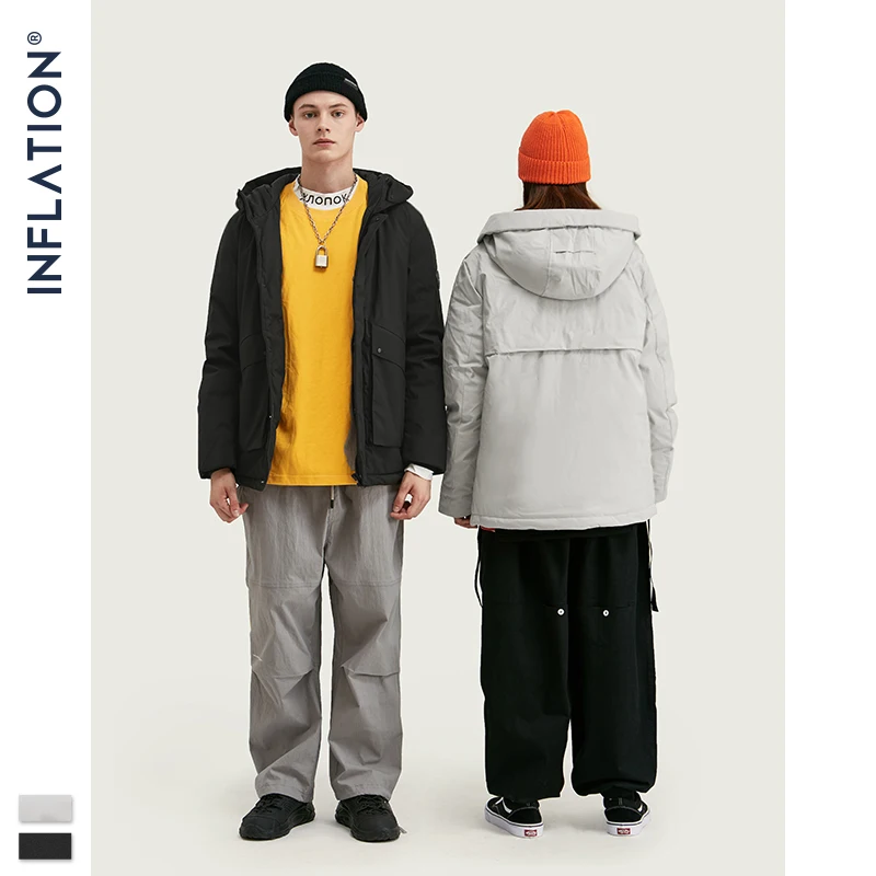 Мужской пуховик INFLATION Белый свободный в стиле хип хоп с капюшоном 90% пуха 9762 Вт
