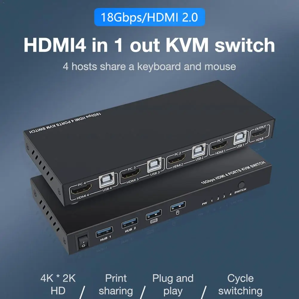 

Горячая Распродажа 4K 60Hz ультра 3840*2160 HD 4 Вход 1 Выход KVM переключатель, металлический корпус Экран коммутатор общая клавиатура и Мышь AM-KVM401