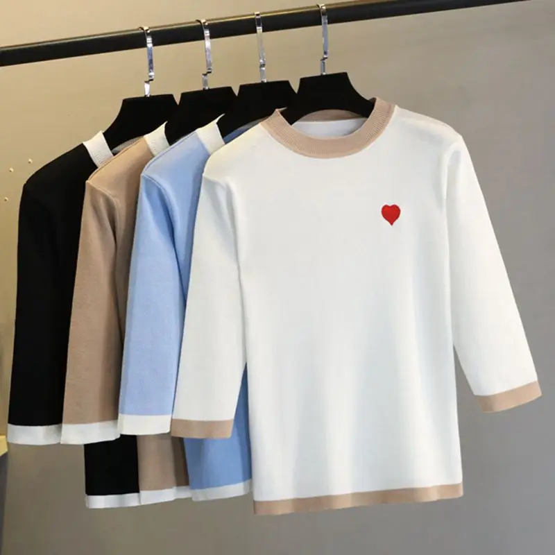 GIGOGOU Half Sleeve Sweater Women Pullovers Spring Autumn Knitted Jumper Tops Embroidery Heartshape Jersey Mujer Pull Femme Hive | Женская