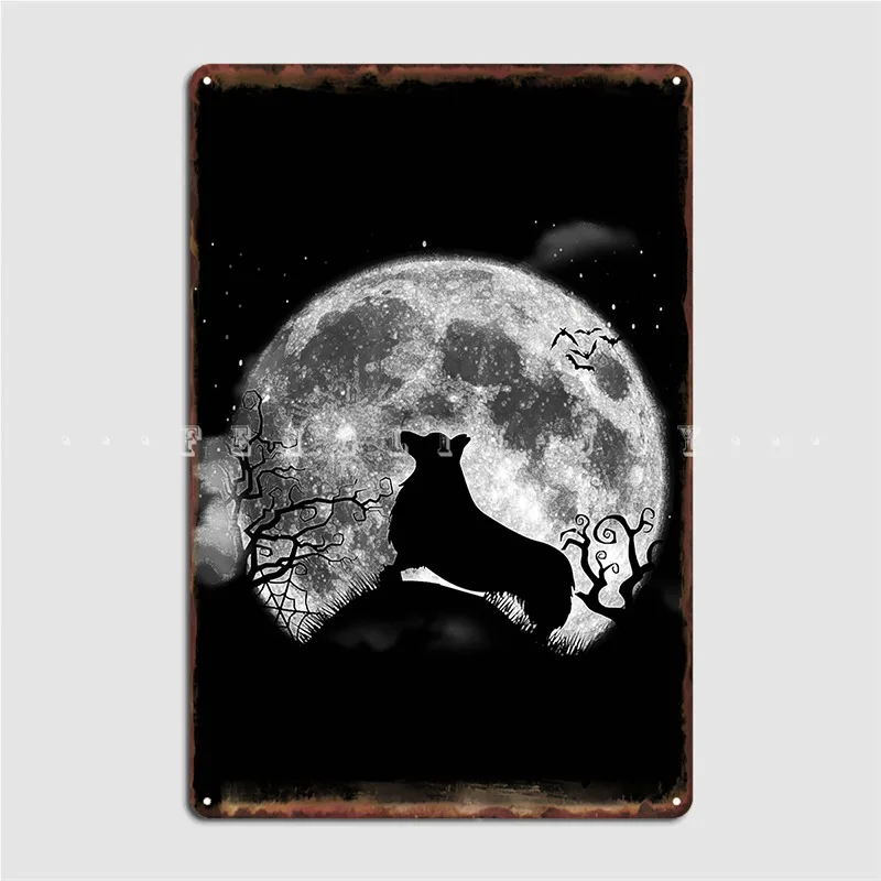 

Corgi And Moon Halloween Poster Metal Plaque Garage Decoration Club Bar Funny Cinema Garage Tin Sign Poster