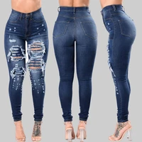 womens stretch skinny ripped hole washed denim mom jeans female slim jeggings high waist pencil y2k pants trousers large size