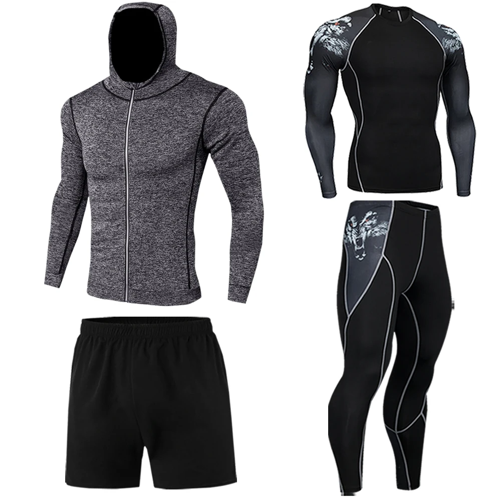 

Men’s Sport Fitness Clothing Set Compression Underwear Set 4Pcs Quick Dry Sports Clothing Set Gym Leggings for Running Cycling B