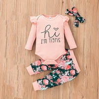 baby girls romper sets cotton casual floral knit embroidered pants pullover long sleeve springautumn ruffle round neck 3 pieces