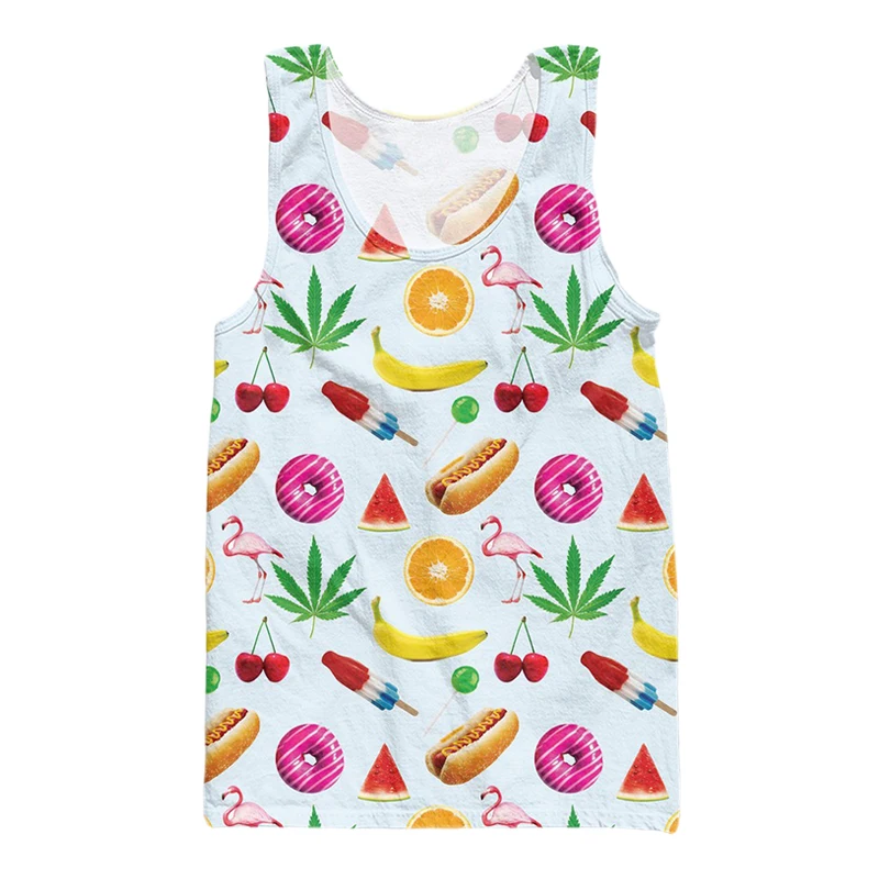 

Fresh Cool Vest Variety Of Fruits Food Suckers Flamingos Weed Leaf 3d Print Sleeveless Tank Top Men Tank Top Colete Jersey