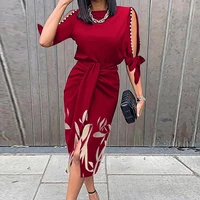 women dress robe summer celmia elegant hollow out beading party dresses office lady lace up belted dreese femme bodycon vestido