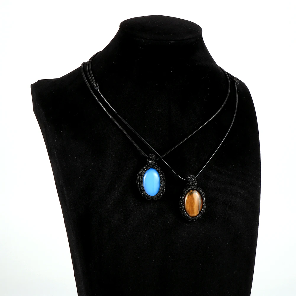 Женский и мужской кулон из натурального камня тигровый глаз Овальный Оникс