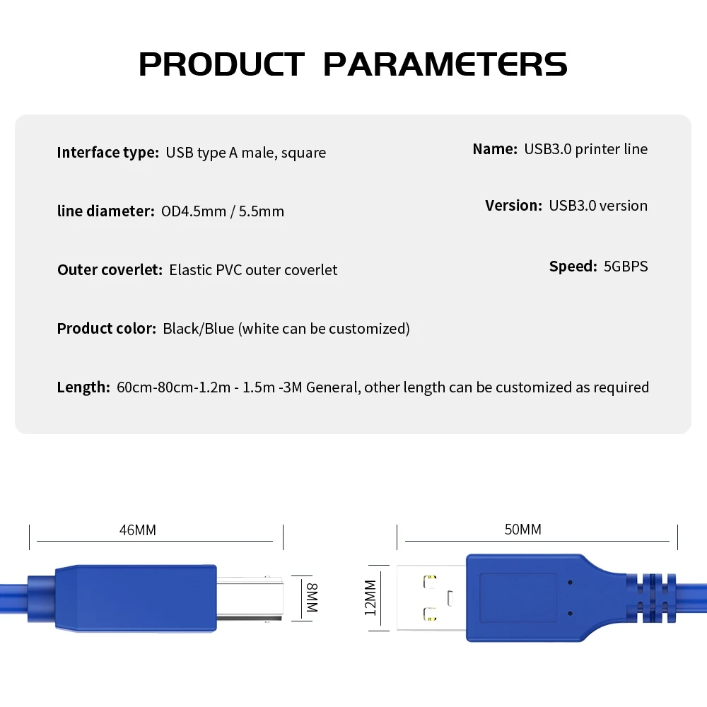 Кабель USB 3.0 0 8 м 1 2 м для синхронизации данных подключения принтера HP IOGear Lexmark Samsung