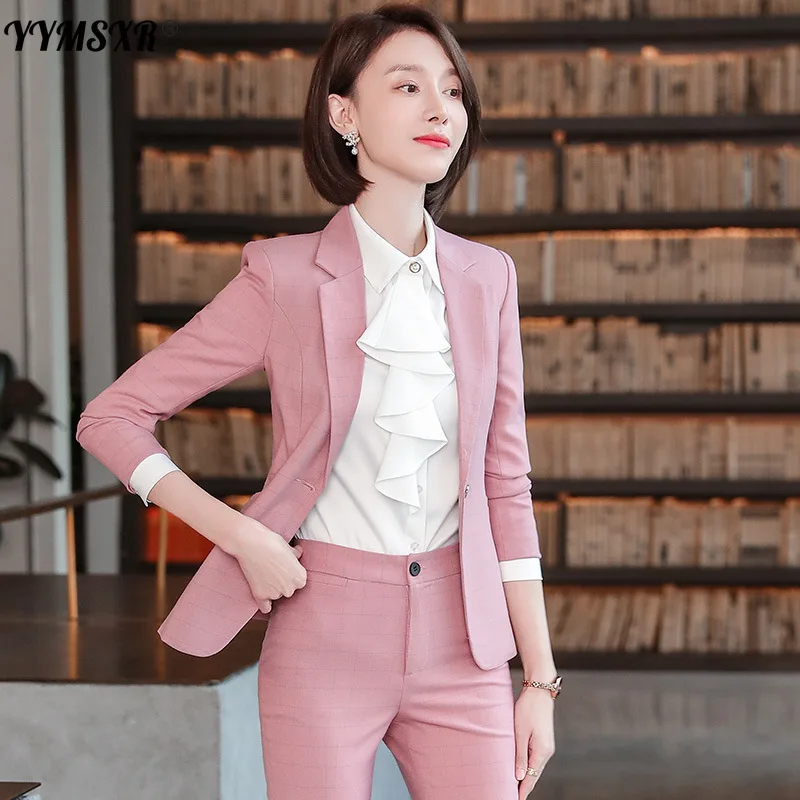 

Костюм брючный деловой из двух предметов, приталенный пиджак в клетку, Повседневная Деловая одежда, блейзер, одежда для работы