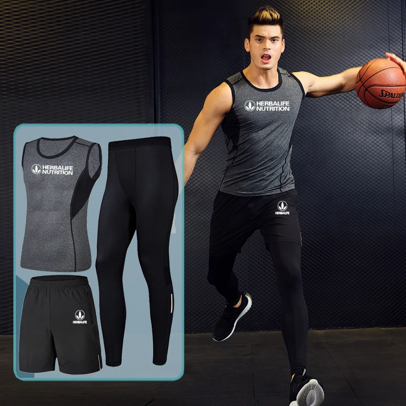 Herbalife питательный фитнес костюм мужской из трех предметов быстросохнущие