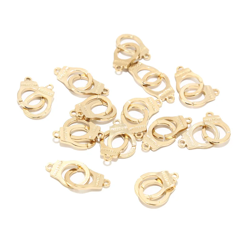 

2pcs Stainless Steel Gold Plated Handcuff Punk Charms 40mmx15mm Pendants Connectors For DIY Jewelry Making Bracelets Bangles