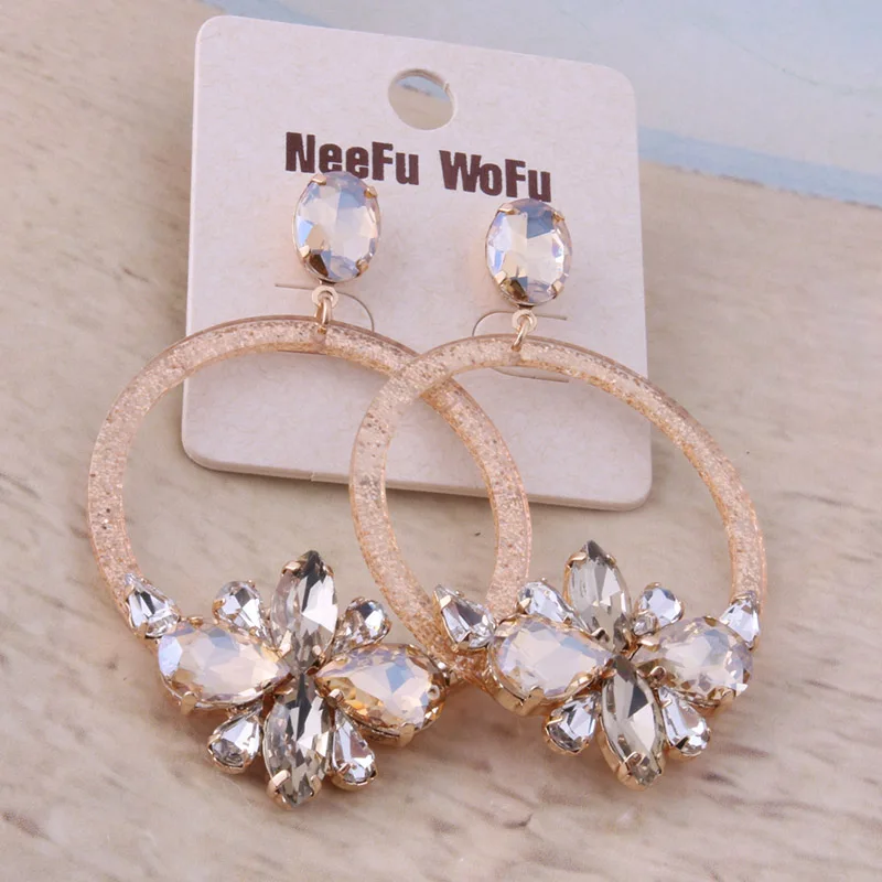 

NeeFu WoFu Drop fashion glass Earrings Brand Crystal Big Earring Flowers Large Long Brinco Oorbellen Christmas Gift wholesale
