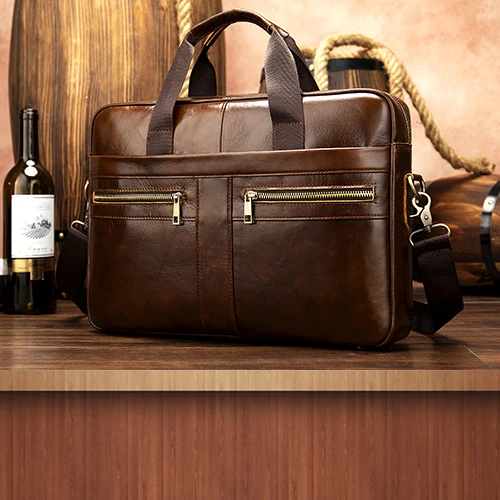 WESTAL men's briefcase bag men's genuine leather office bags for men leather laptop bag business handbag 1115