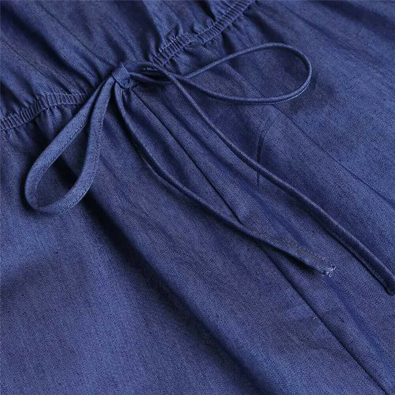 

Sexy Ruffles Denim Off Shoulder Rompers Womens Jumpsuit Ladies Plus Size Loose Wide Leg Pants Summer Slash Neck Jumpsuits 2020