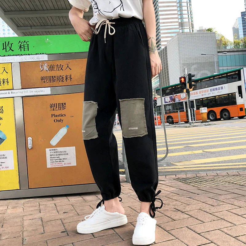 

2020 new Cargo Pants Women Unisex Adjustable Patchwork Elastic High Waist All-match Street Style Couples Loose Plus Size