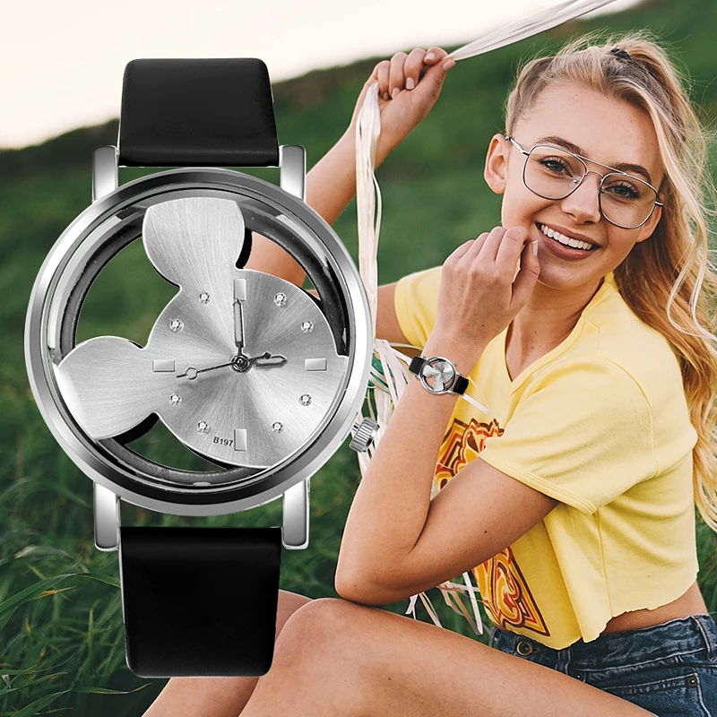 

Transparent hollow watch Women Luxury Brand Fashion cartoon mickey quartz watch Cute Boy Girl watches Montres Reloj