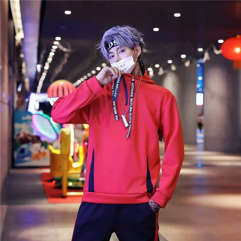 Мода Harajuku мужская толстовка с капюшоном Повседневное в стиле «хип-хоп» Япония из двух предметов: толстовка с капюшоном и рисунком котенка уличная Костюмы Топы Осень высокое худи в уличном стиле для мальчиков