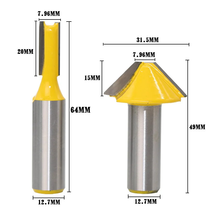2pcs 1/2 inch Shank Router Bits Flat V-type CNC Milling Cutters Set For Woodworking Door Mortise Knife | Инструменты