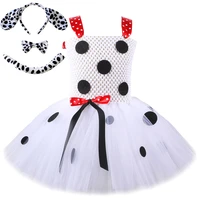 dalmatian dog tutu dress for baby girls white black spotted animal halloween costume for kids toddler puppy dressing up outfit